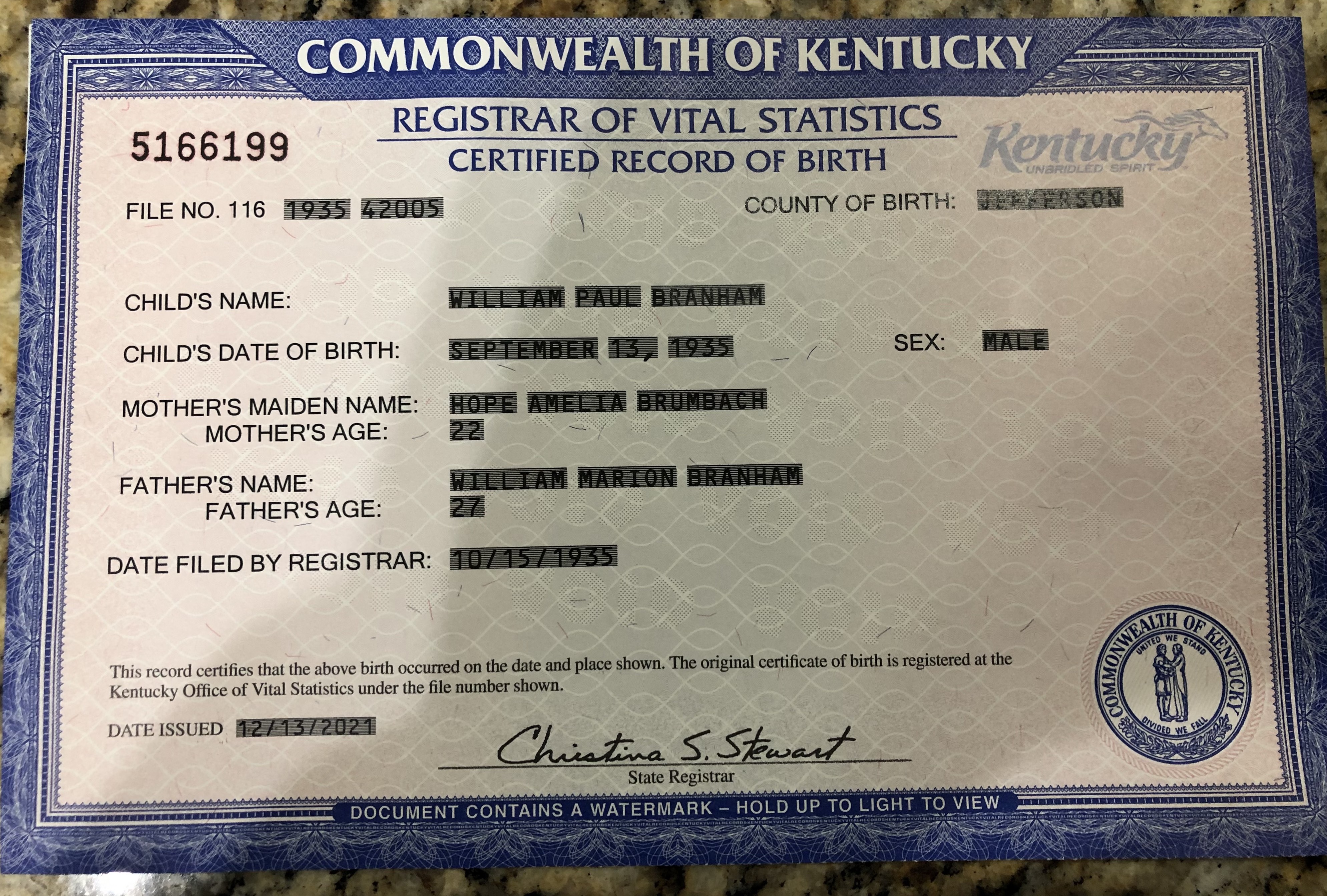 Billy Paul Birth Certificate Confirms Multiple Lies - William Branham  Historical Research